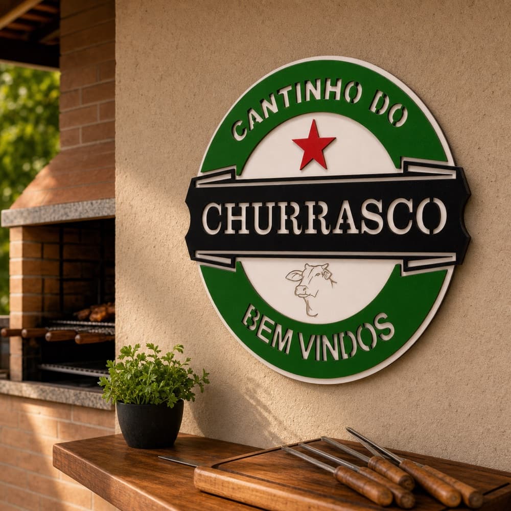 Placa decorativa em uma área gourmet